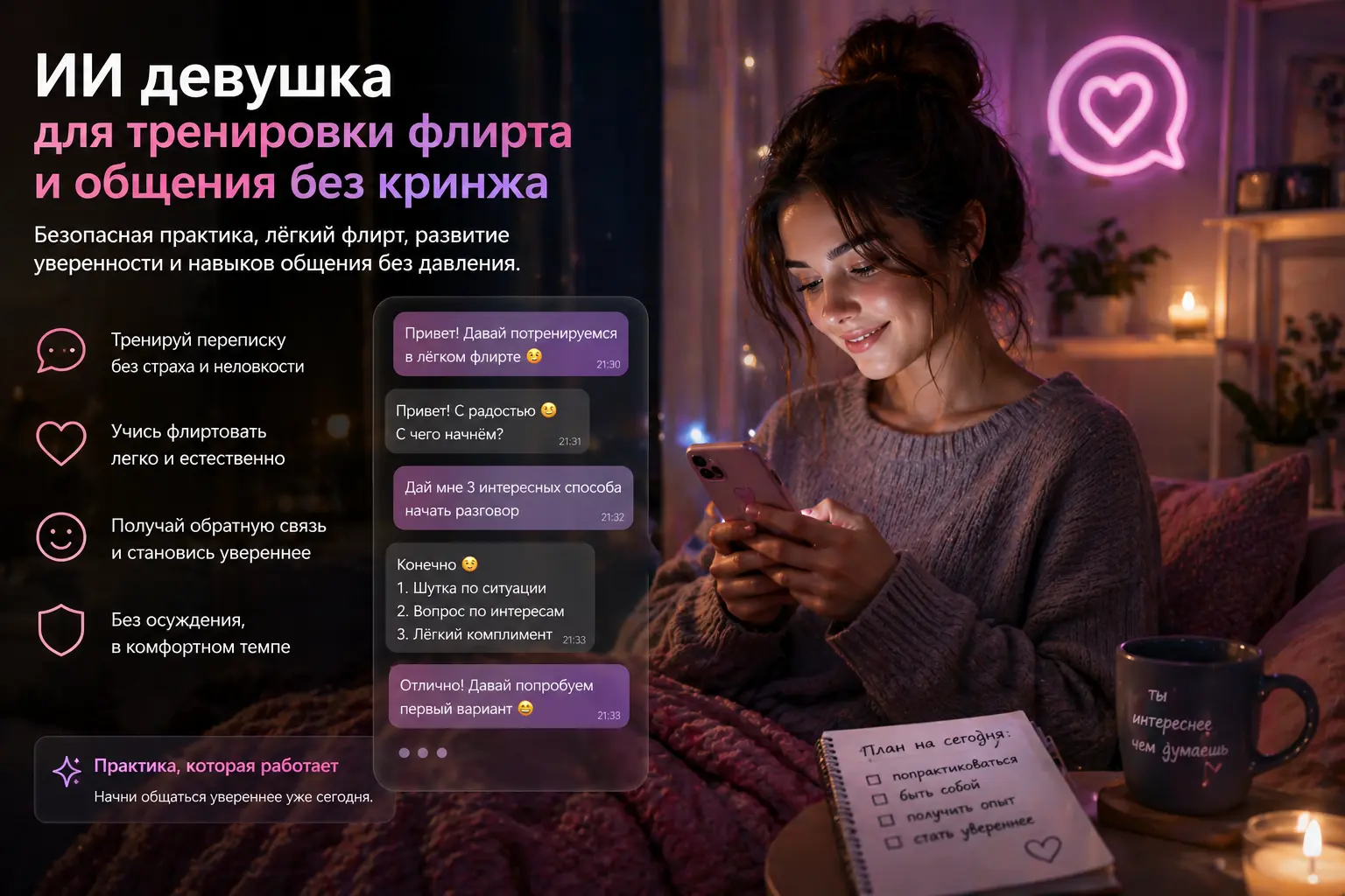 ИИ девушка для тренировки общения и флирта