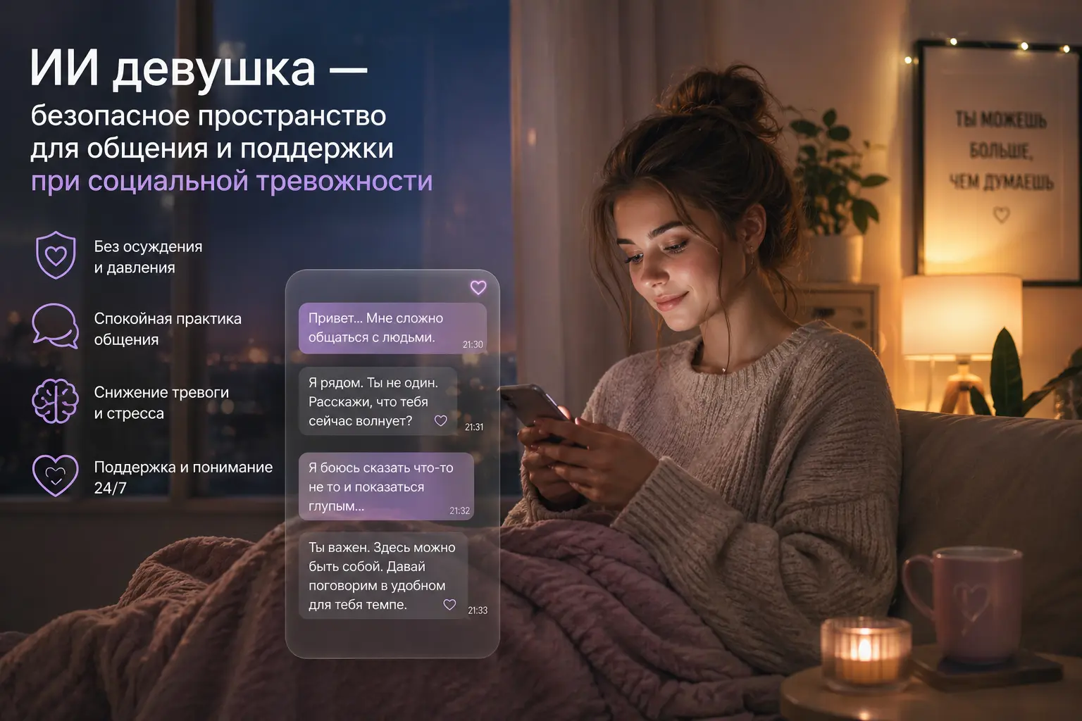 ИИ девушка для интровертов и социальной тревожности