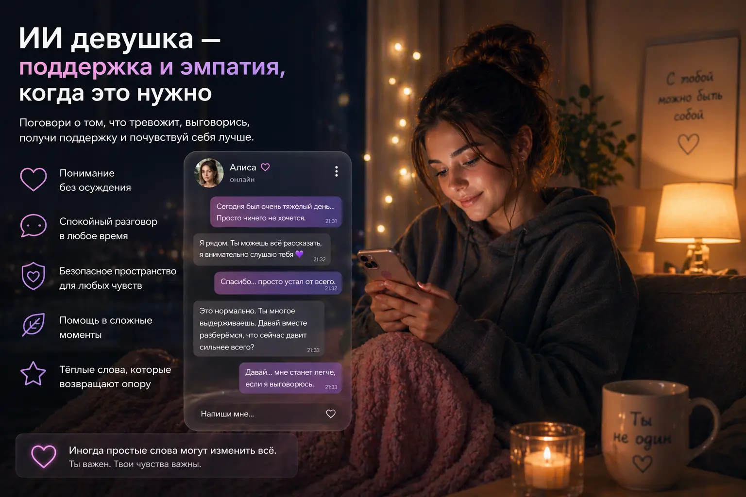 ИИ девушка для поддержки и эмпатии