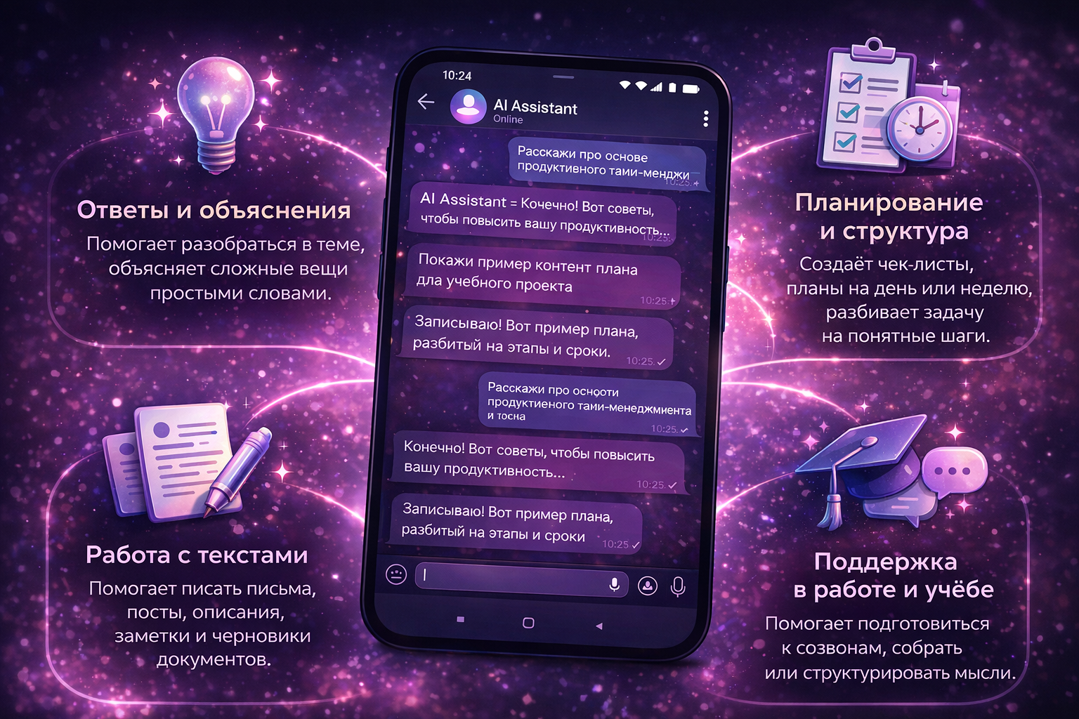 Пример общения с ИИ ассистентом в Telegram